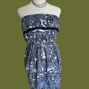 Faded Glory Blue and White Strapless Paisley Sundress